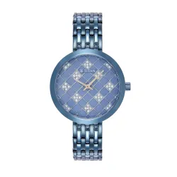 Titan Blue Dial Stainless Steel Womens Watch
