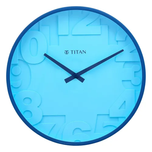 Image of Titan Contemporary Blue Wall Clock with Overlayed Numbers - 29.5 cm x 29.5 cm (Medium)