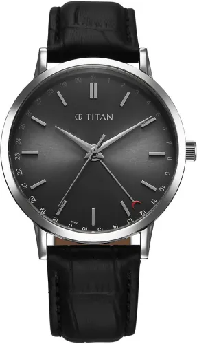Image of Titan Elegance Dark Grey Leather Men's Watch