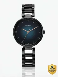 Titan Gradient Blue Dial Black Stainless Steel Strap Analog Watch - For Girls 2729NM01