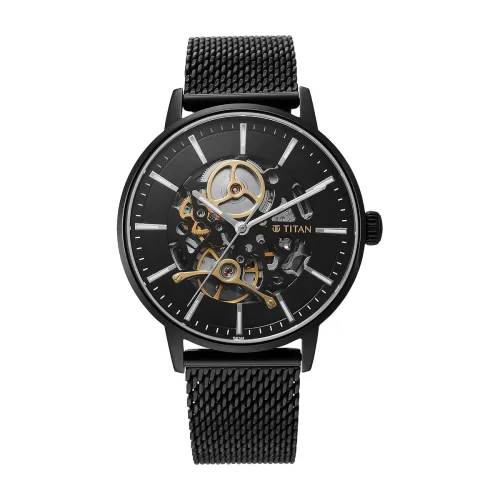Image of Titan Mechanical Slimline Black Dial Watch for Men-NS90159NM01