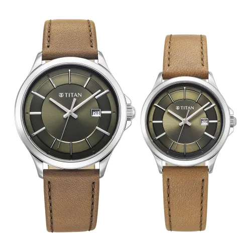 Image of Titan Modern Bandhan Quartz Analog Green Dial Pair Watches