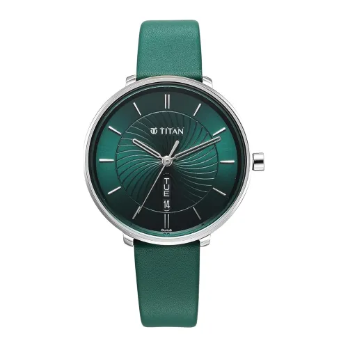 Image of Titan Neo Analog Green Color Leather Strap Watch for Women