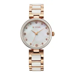 Titan Purple Ceramics Quartz Analog Mother of Pearl Dial Two Toned Rose Gold