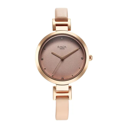 Image of Titan Raga Memoirs Quartz Analog Pink Dial with Pink Color Leather Strap Watch for Women