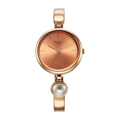 Image of Titan Raga Power Pearls Quartz Analog Rose Gold Dial Metal Strap with Pearl