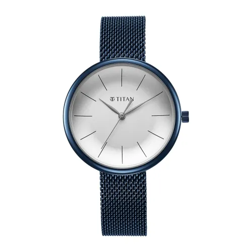 Image of Titan Slimline Quartz Analog White Dial Blue Stainless Steel Strap Watch