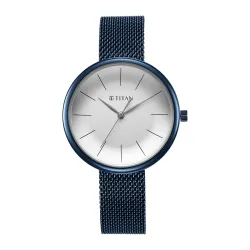 Titan Slimline Quartz Analog White Dial Blue Stainless Steel Strap Watch