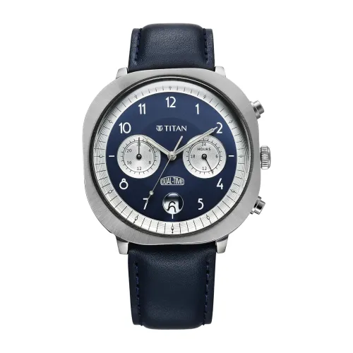 Image of Titan Timeless Treasures Quartz Analog Dual Time with Date Blue Dial Blue
