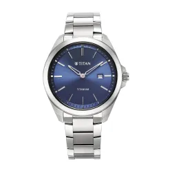 Titan Titanium Quartz Analog Blue Dial Titanium Strap Watch for Men-90177TM01