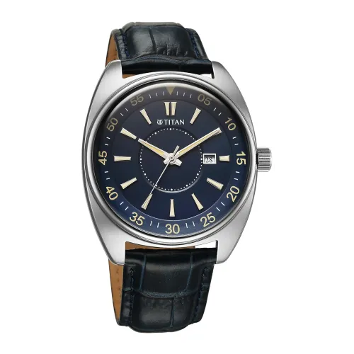 Image of Titan Tonneau Analog Blue Dial Blue Leather Strap Watch for Men