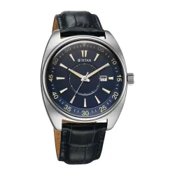 Titan Tonneau Analog Blue Dial Blue Leather Strap Watch for Men