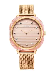 Titan Women Rose Gold-Toned Brass Dial & Gold Toned Bracelet Style Straps