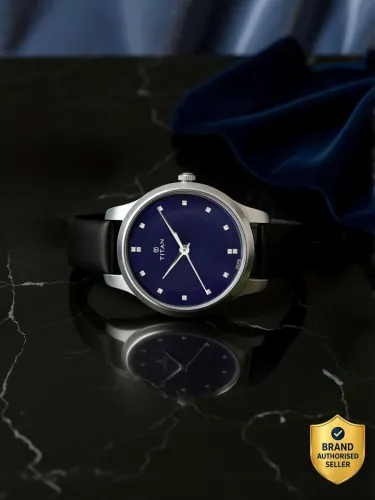 Image of Titan Workwear Minimalist Blue Dial Black LeatherStrap Analog Watch 