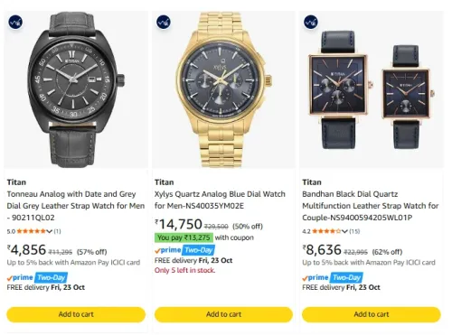 Image of Titan Wrist Watches at minimum 62% Discount