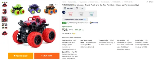 Image of TITIRANGI Mini Monster Truck Push and Go Toy For Kids