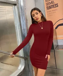 TIVANTE Women Bodycon Maroon Above Knee/Mid Thigh Length Dress
