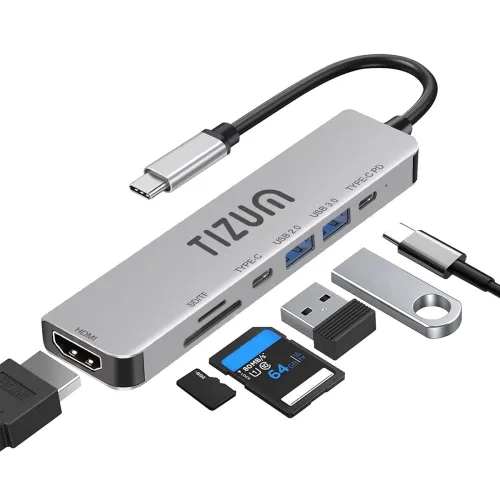 Image of Tizum 7-in-1 USB C HUB with 4K HDMI, 100W PD Charging, USB C & USB 3.0 5Gbps
