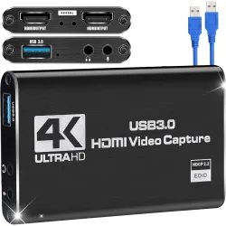 Tobo 4K HDMI Video Capture Card, USB 3.0 1080P 60FPS Game Live Streaming and Recording with 4K Pass-Through, Full HD Audio Video Cam Link Game Capture Card f/PS5/Xbox/PS4/SteamDeck/PC/VCRS T...