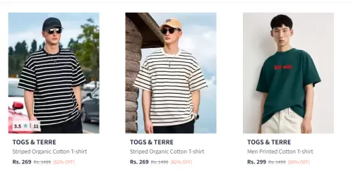 Image of TOGS & TERRE Men's T-shirts at minimum 80% Discount