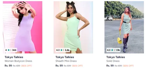 Image of Tokyo Talkies Mini Dresses @ Upto 88% Discount | Starting ₹99