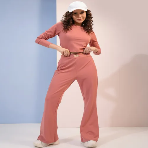 Image of Tokyo Talkies Rust Twisted Crop Top & Trouser Co-Ord Set