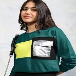  Tokyo Talkies Women Black & Blue Colourblocked Sweatshirt