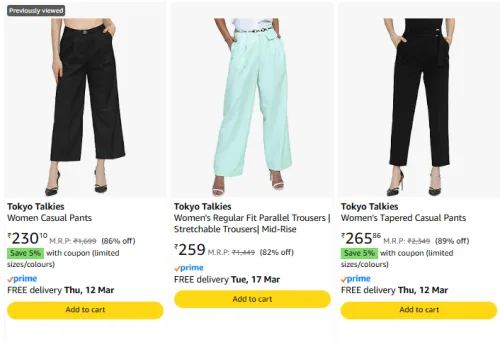 Image of Tokyo Talkies Women Casual Pants @ Starting ₹218