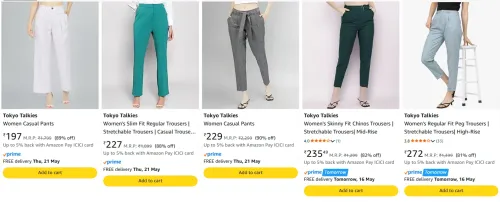 Image of Tokyo Talkies Women Casual Pants at minimum 80% Discount
