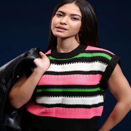 Image of Tokyo Talkies Women Colourblocked Sweater Ves