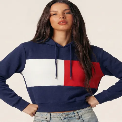 Image of Tokyo Talkies Women Navy Blue Hooded Sweatshirt