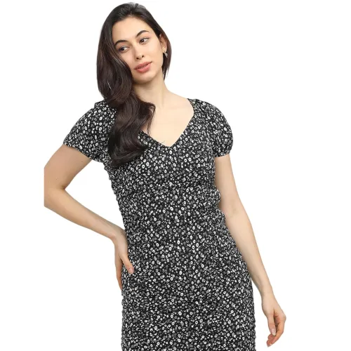 Image of Tokyo Talkies Women's Dresses for Women | Floral Print | Short Smocked Dress | Puff Sleeves | Elegant & Trendy