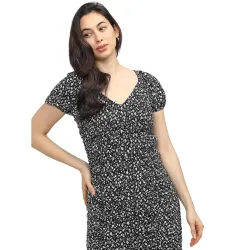 Tokyo Talkies Womens Dresses for Women | Floral Print | Short Smocked Dress | Puff Sleeves | Elegant & Trendy