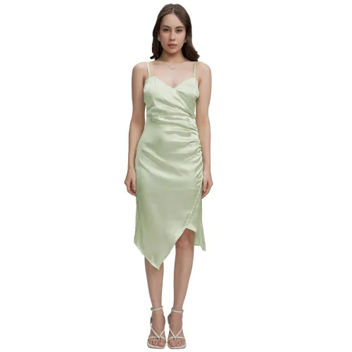 Image of Tokyo Talkies Women's Elegant Shoulder Strap Ruched Sheath Dress | Flattering Short Silhouette for a Chic Look