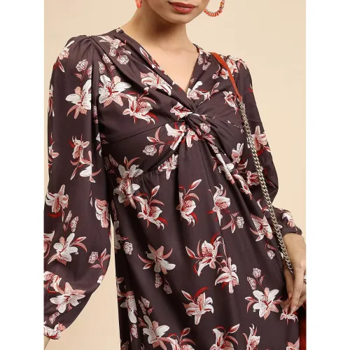 Image of Tokyo Talkies Women's Long Sleeves V-Neck Printed Dresses 