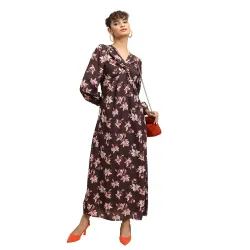 Tokyo Talkies Womens Long Sleeves V-Neck Printed Dresses