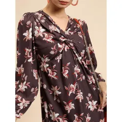 Tokyo Talkies Womens Long Sleeves V-Neck Printed Dresses 