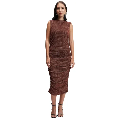 Image of Tokyo Talkies Women's Chic Brown Textured Bodycon Midi Dress