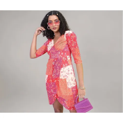 Image of Tokyo Talkies Women's Short Sleeves Sweet Heart Neck Printed Dresses | Stylish Dresses | Casual Dresses