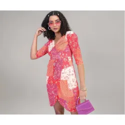 Tokyo Talkies Women's Short Sleeves Sweet Heart Neck Printed Dresses | Stylish Dresses | Casual Dresses