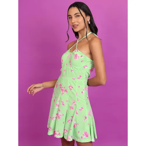 Image of Tokyo Talkies Women's Sleeveless Halter Neck Printed Dresses