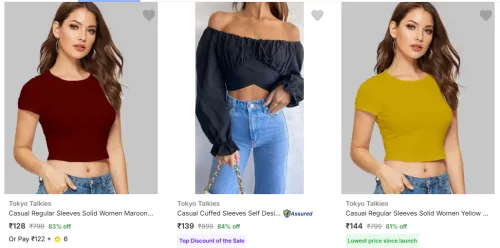 Image of Tokyo Talkies Women’s Solid Top Starting @ ₹128