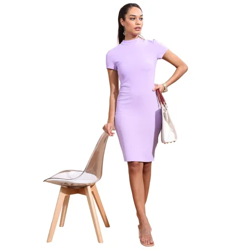 Image of Tokyo Talkies Women's Solid Mock Neck Short Sleeve Dress