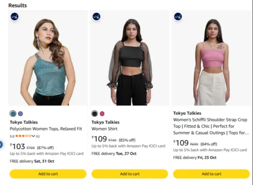 Image of Tokyo Talkies Women Tops UPTO 85% Discount