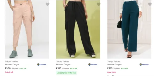 Image of Tokyo Talkies Women's Cargos at minimum 80% Discount