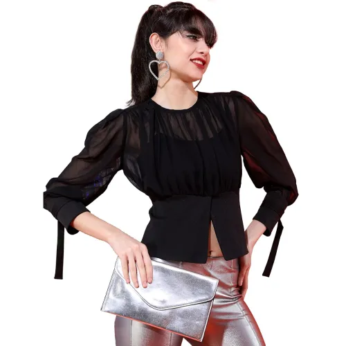 Image of Tokyo Talkies Women's Sheer Cinched Waist Top