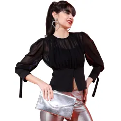 Tokyo Talkies Womens Sheer Cinched Waist Top