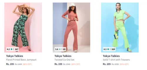 Image of Tokyo Talkies Women's Co-Ords Set at minimum 80% Discount