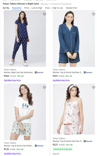 Image of Tokyo Talkies Womens Night Suits from ₹238