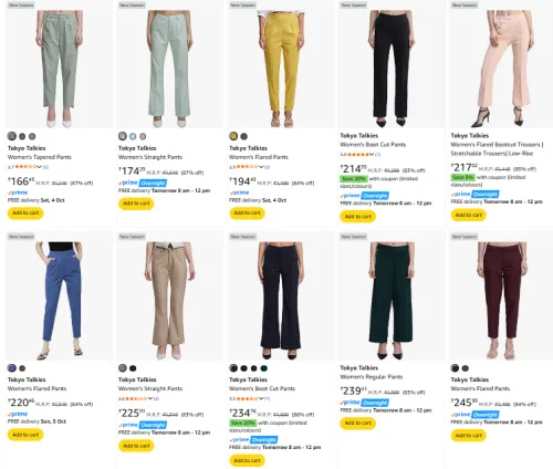 Image of Tokyo talkies women's Pents Starting @ ₹166